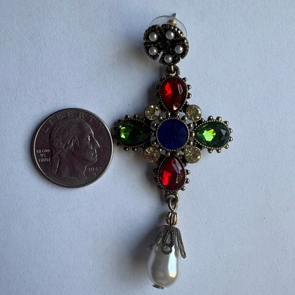 SHASHI Colorful Crystal Cross Drop Earrings - Multicolor - Picture 7 of 7